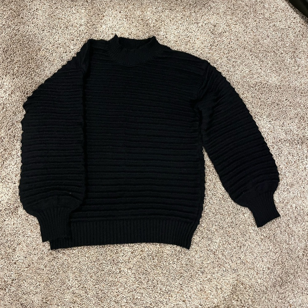 SHEIN Women’s Textured Black Crewneck Sweater